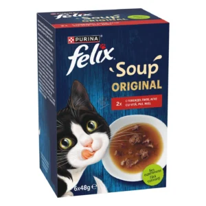 Felix Soup Original - пауч за котки с пилешко, говеждо и агнешко месо 6 х 48 гр